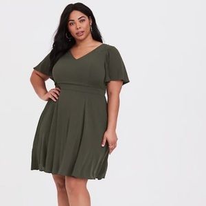 Torrid Olive  v-neck flutter sleeve mini Skater Dress